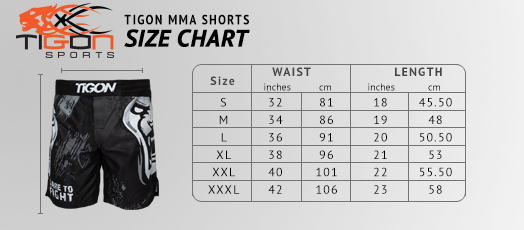 mma shorts size chart